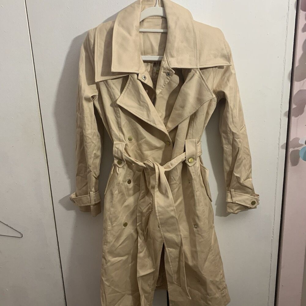Vero Moda Trench Coat Xs Double Detachable Lapel Belted Long Sleeve Casual